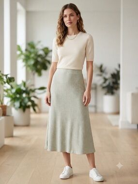 stradivarius Light Gray Ribbed Maxi Skirt